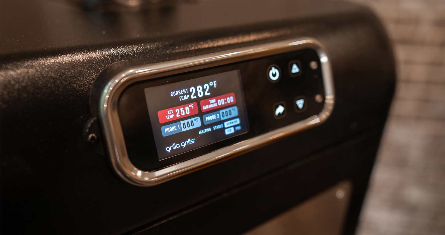 An up close photo of the PID of the mammoth vertical pellet smoker